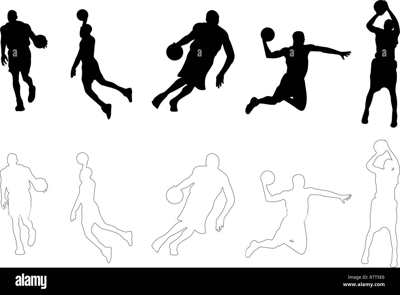 Basketball Player Silhouettes Outline Vector Stock Vector