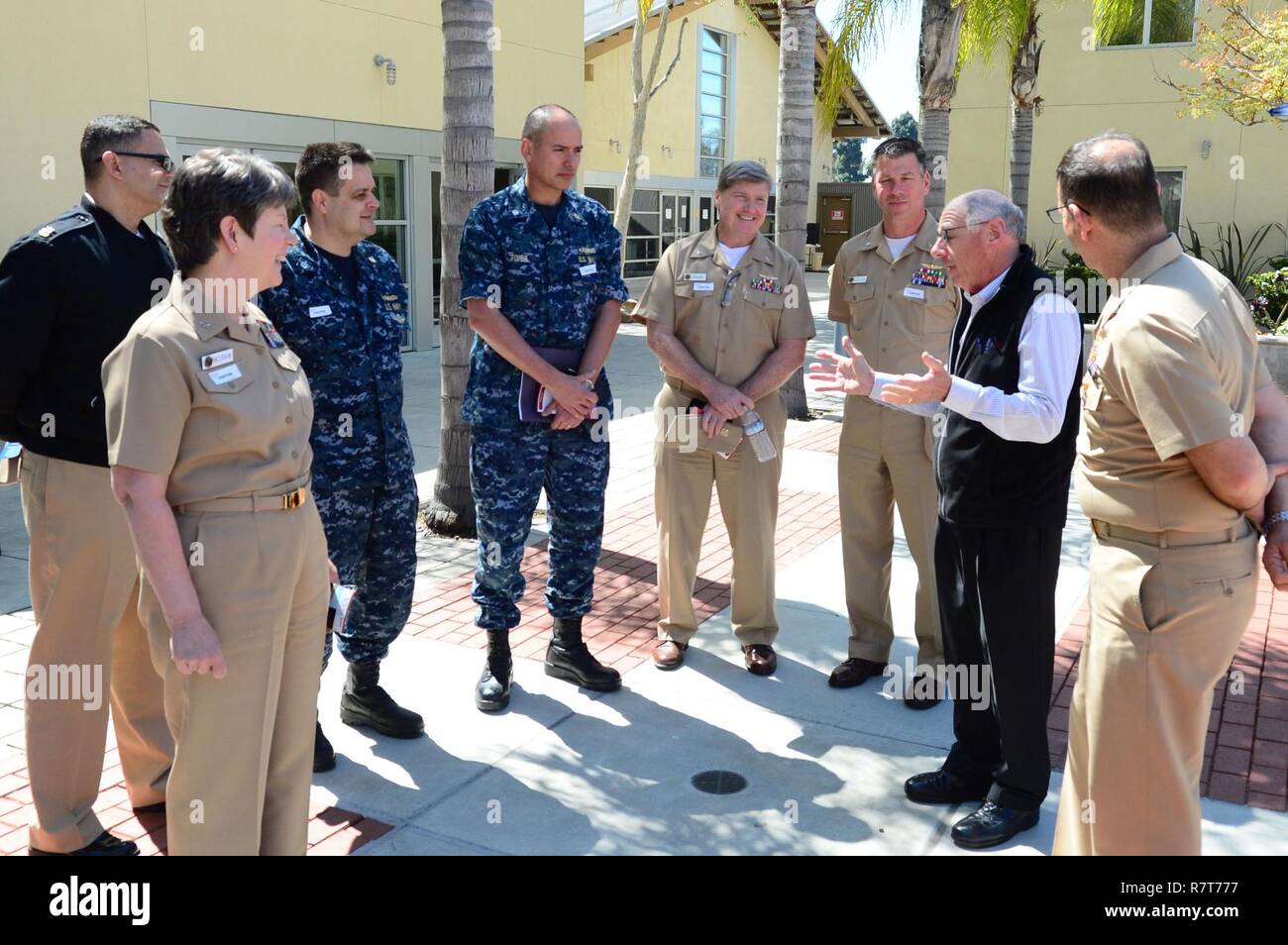 SAN DIEGO (April 5, 2017) Veterans Village of San Diego (VVSD) President Phil Landis (2nd from the left) talks about the history of the site and each building to members of the Executive Steering Council from Naval Medical Center San Diego (NMCSD) during a tour of VVSD facilities. VVSD is dedicated to serving homeless military veterans and is dedicated to “Leave No One Behind.” Stock Photo