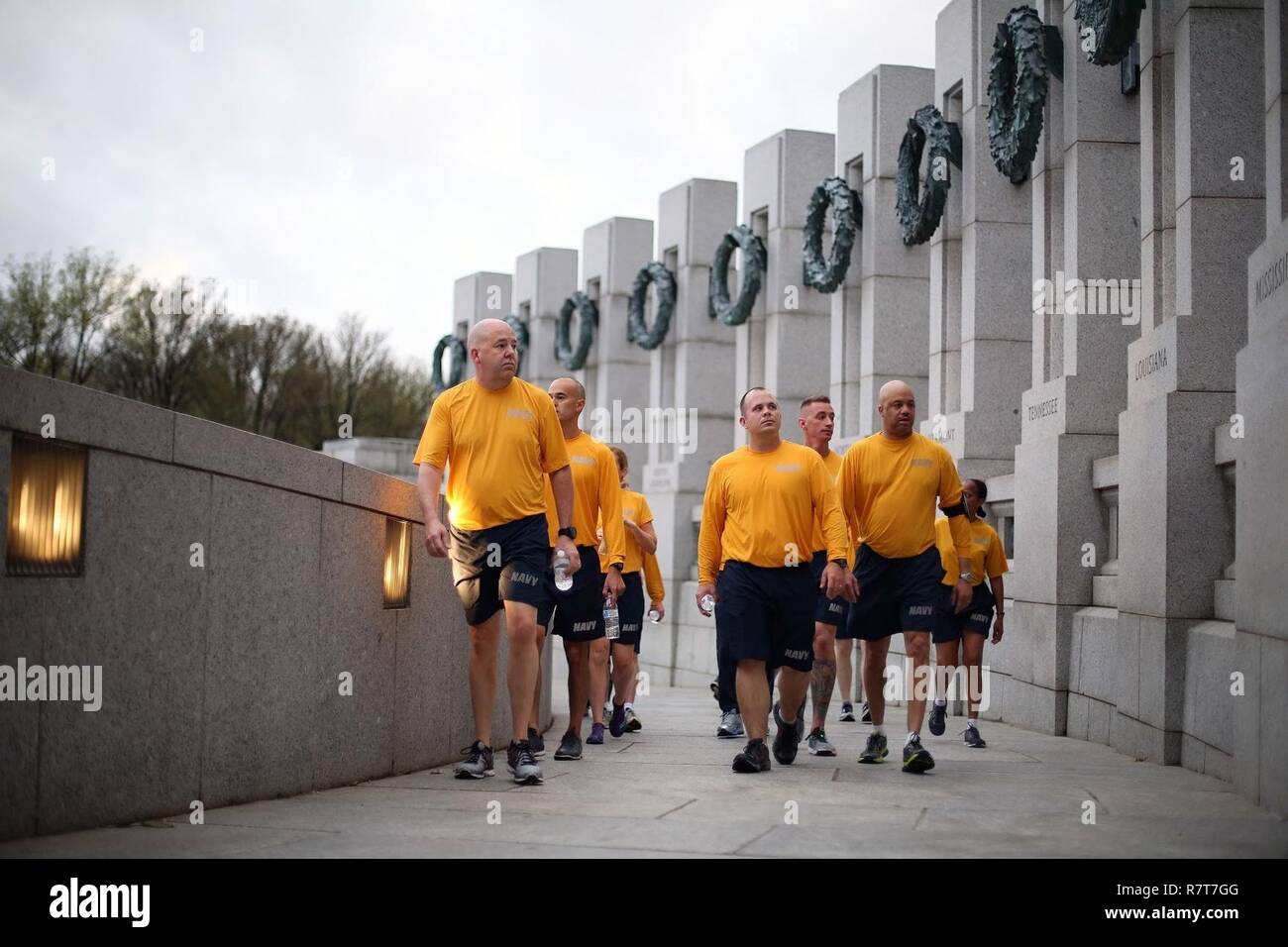 WASHINGTON (April 4, 2017) Navy Reserve Force Master Chief C.J. Mitchell, right, finalists for the Navy Reserve Sailor of the Year and members of the Reserve Sailor of the Year selection board participate in a run at the National Mall during Reserve Sailor of the Year selection board and recognition ceremony week. Chief of Naval Operations Adm. Elmo Zumwalt and Master Chief Petty Officer of the Navy Jack Whittet initiated the Sailor of the Year program in 1972 to recognize outstanding Atlantic and Pacific Fleet Sailors. Stock Photo