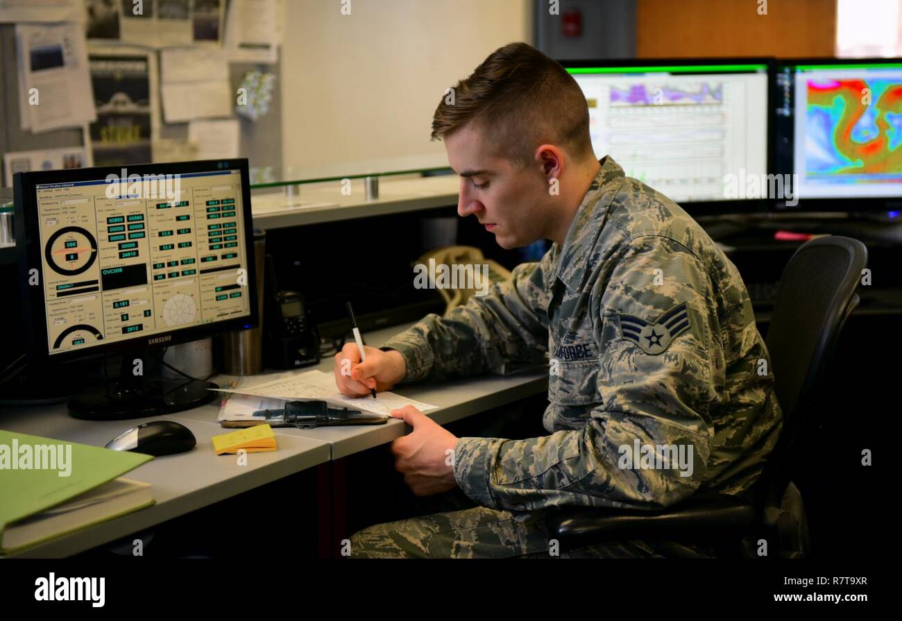 U.S. Air Force Senior Airman Alex Knowles, a weather forecaster