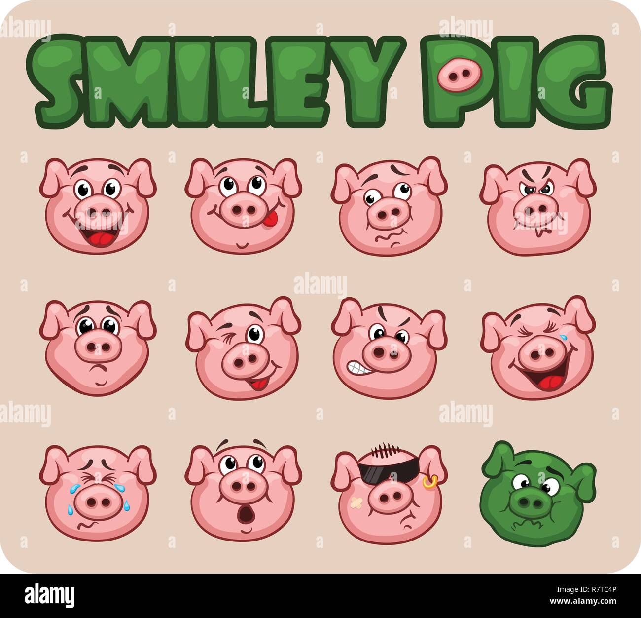 pig smiley faces set Stock Vector