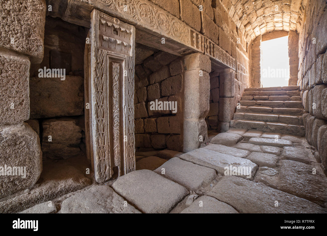 North entry of Arabic water cistern at Alcazaba citadel. Merida, Extremadura, Spain. Interior view Stock Photo