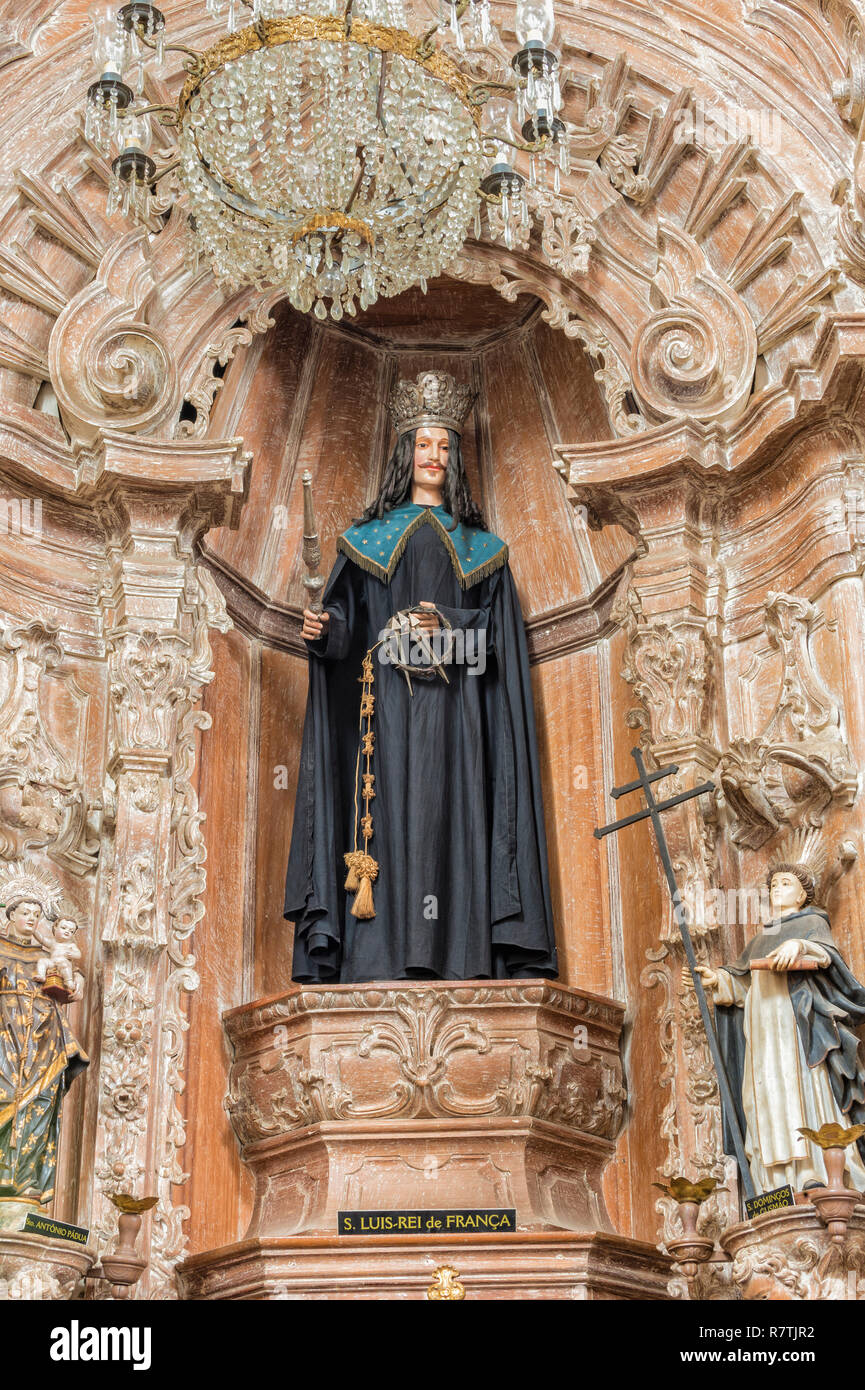 Statue of Saint Louis, King of France, Sao Francisco de Assis Church, interior view, Sao Joao del Rey, Minas Gerais, Brazil Stock Photo