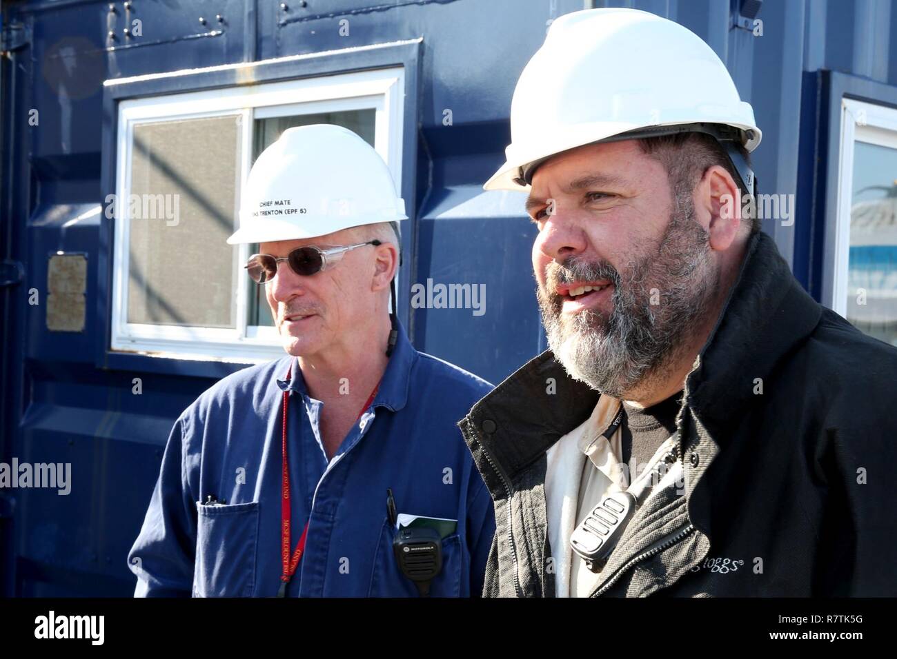 MARSEILLE, France — James Anderson, USNS Trenton third officer, watches as  personnel at the shipyard Chantier Naval de Marseille, located within the  port of Marseille, France, complete overhaul work on April 4.