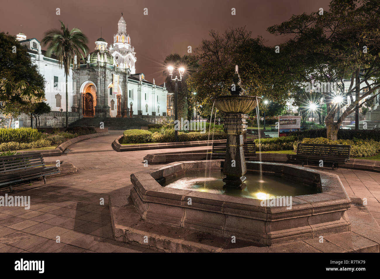 Metropolitan Cathedral, Catedral Metropolitana de Quito, at night, Independence Square, Plaza de la Independencia, Quito Stock Photo