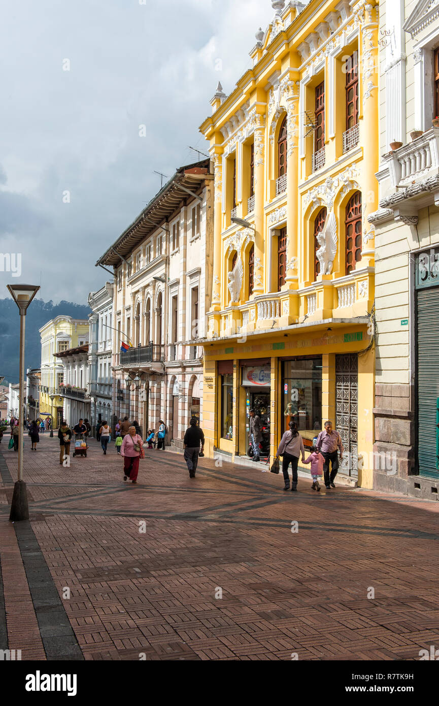 Algodon street, Quito Historical center, Unesco World Heritage Site, Quito, Pichincha Province, Ecuador Stock Photo