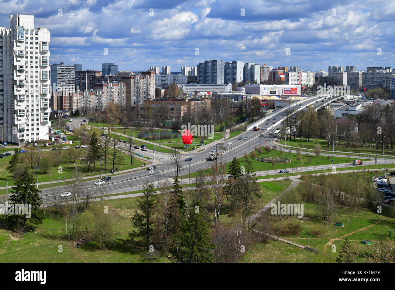 Moscow, Russia - April 29. 2018. General view of Zelenograd and Kryukovskaya overpass Stock Photo