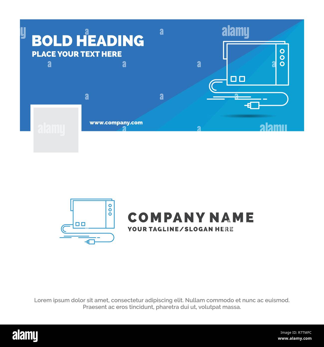 Blue Business Logo Template for audio, card, external, interface, sound. Facebook Timeline Banner Design. vector web banner background illustration Stock Vector