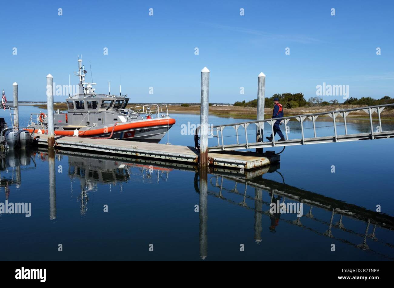 A crew member from Coast Guard Station Emerald Isle, North Carolina