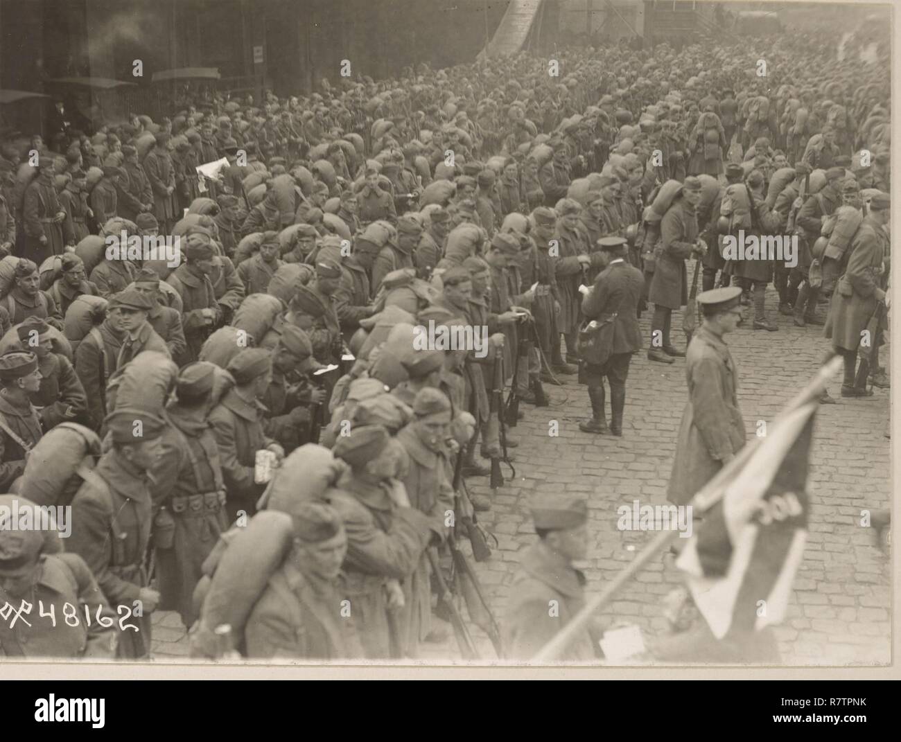 Soldiers from the 308th Infantry Regiment of the 77th Division, a unit made uip of New York City draftees, who had been part of the 'Lost Battalion' in October 1918 in Hoboken, New Jersey on April 29, 1919 after returning from France. 540 members of the unit were trapped behind German lines from October 2 to October 8. 1918 and 170 died. Stock Photo