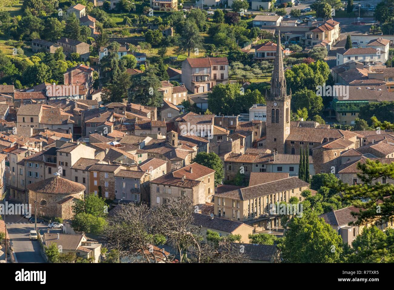 France, Ardeche, Monts d'Ardeche Regional Natural Park, Les Vans, overview  of the village Stock Photo - Alamy