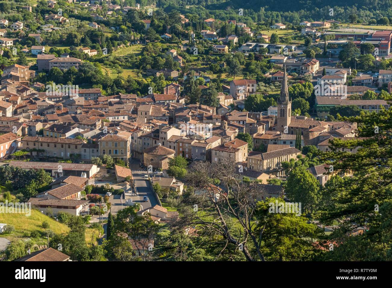 France, Ardeche, Monts d'Ardeche Regional Natural Park, Les Vans, overview  of the village Stock Photo - Alamy