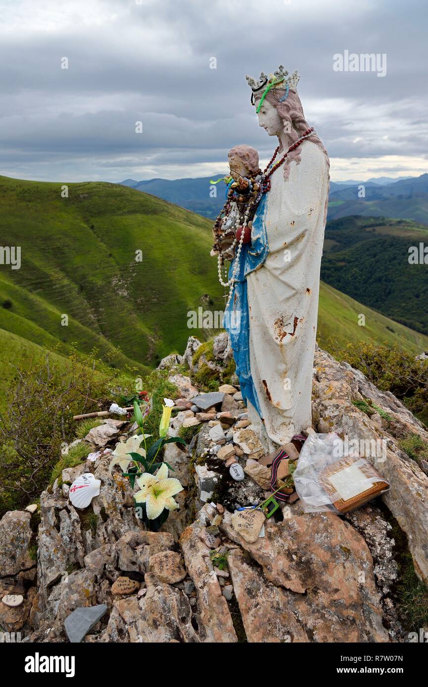 France, Pyrenees Atlantiques, Basque Country, Camino de Santiago (the Way  of St. James) on the GR 65 between Saint Jean Pied de Port and Roncesvalles,  the Virgin of Biakorri on Urculu Mountain,