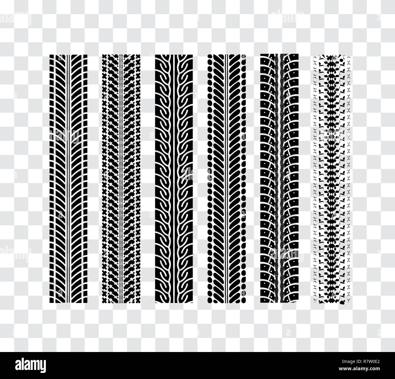 Tire tracks collection. Vector illustration on checkered background Stock Vector