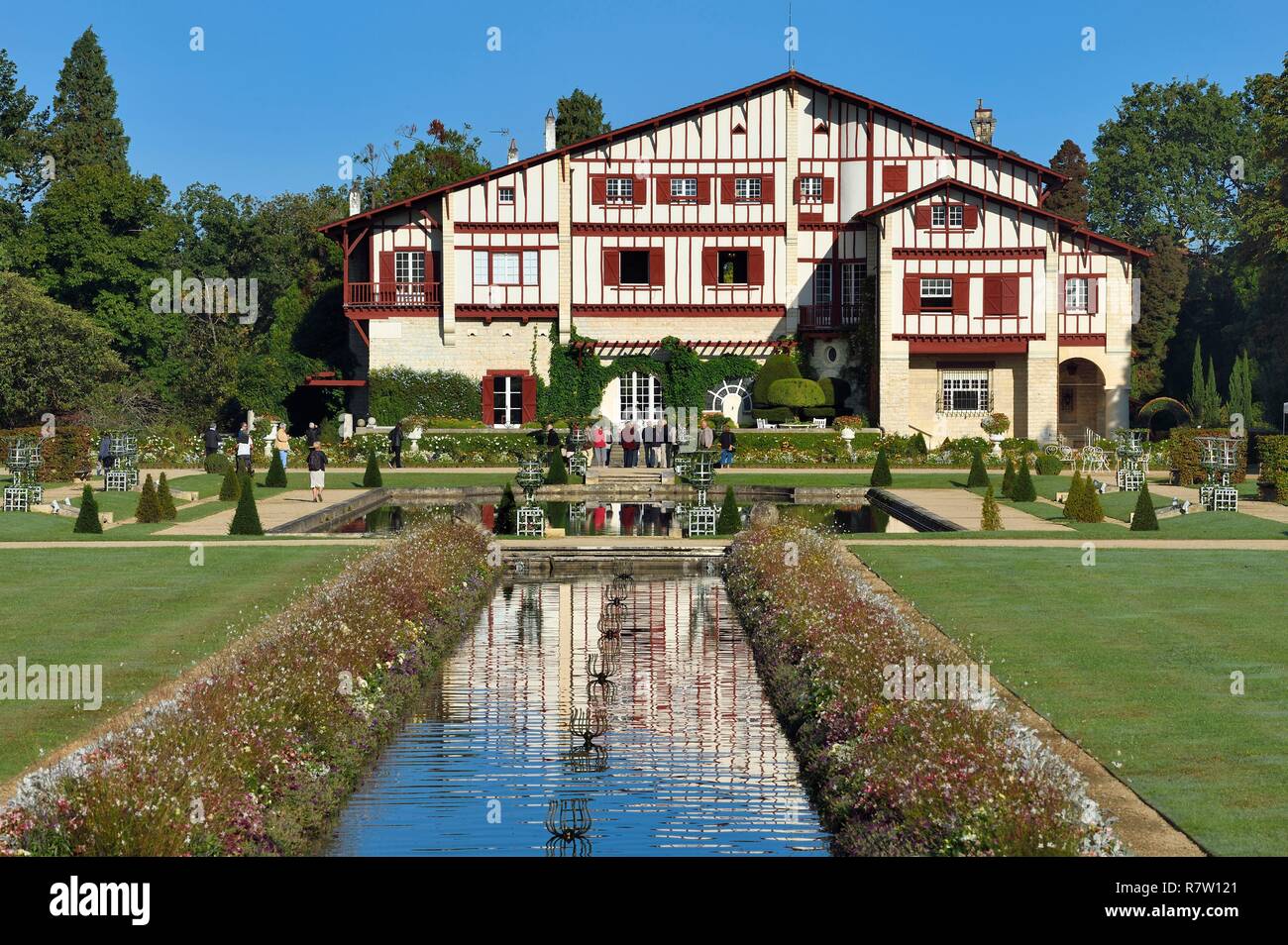 France, Pyrenees Atlantiques, Basque Country, Cambo les Bains, the Villa Arnaga and its French-style garden, the French author Edmond Rostand's house of neo-basque style and museum Stock Photo