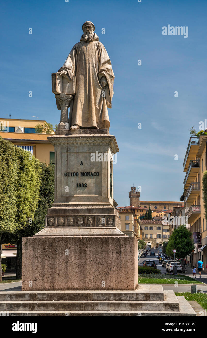 Statue of Guido Monaco Guido of Arezzo in Arezzo Tuscany Italy