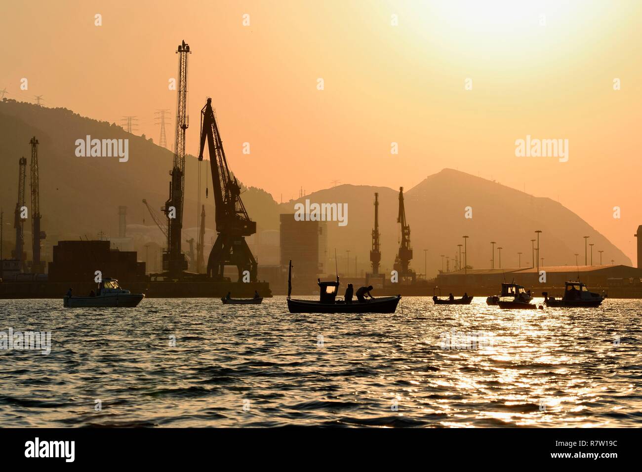 Spain, Basque Country, Biscay Province, Santurtzi, industrial port of Bilbao at the mouth of the river Nervion Stock Photo