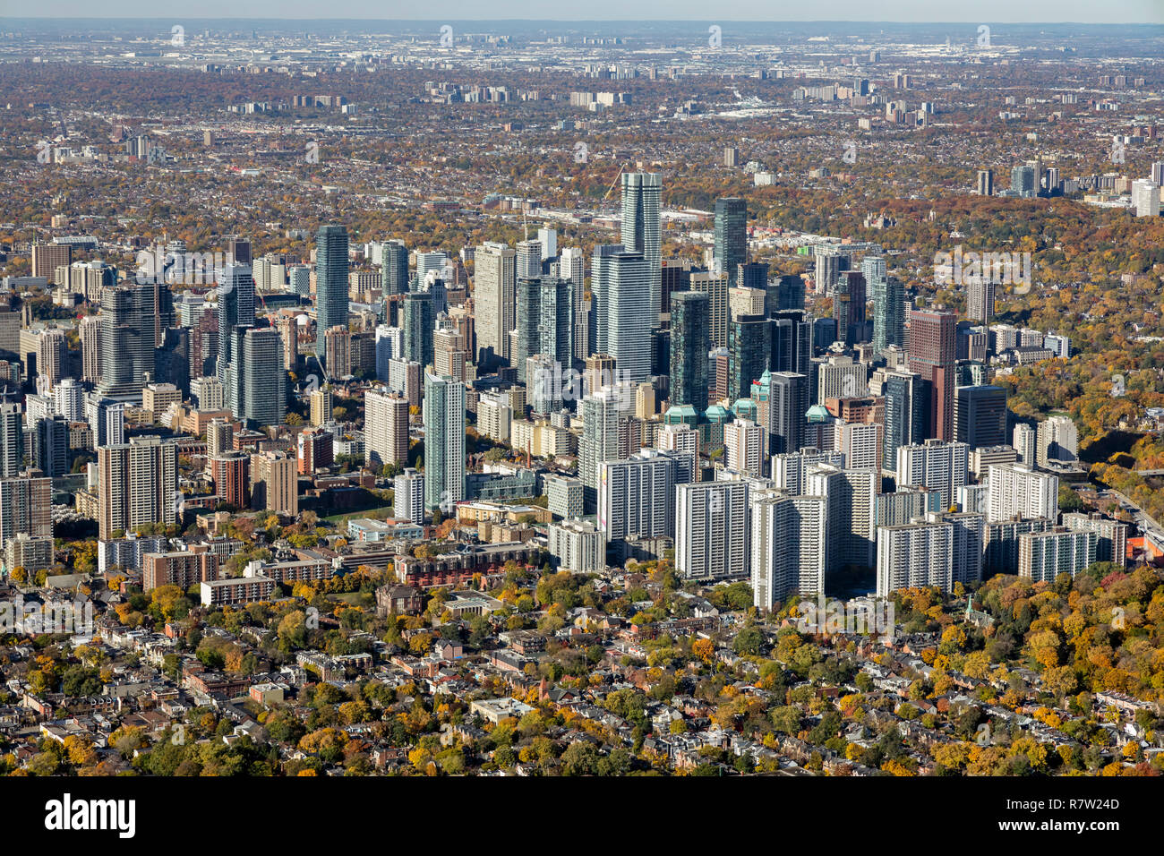 An aerial view of the Bloor and Yonge St area from the south east. Stock Photo