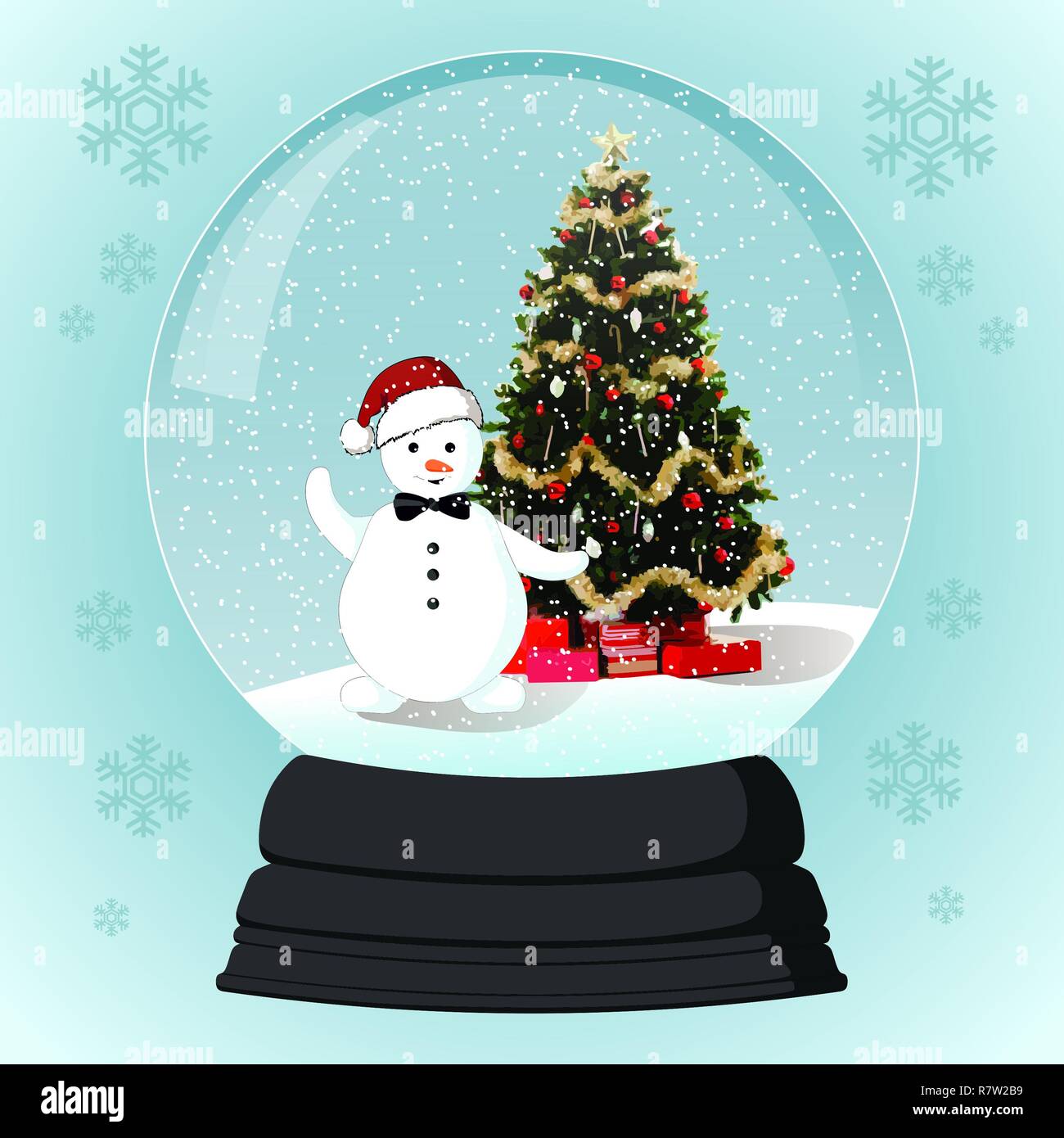 Christmas glass-ball with snowman and Christmas tree Stock Photo