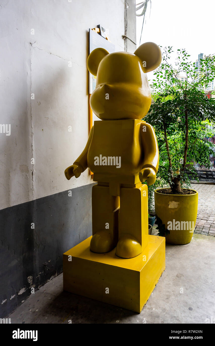 Shanghai Moganshan Art District Yellow Colored Standing Plastic Mouse Stock Photo