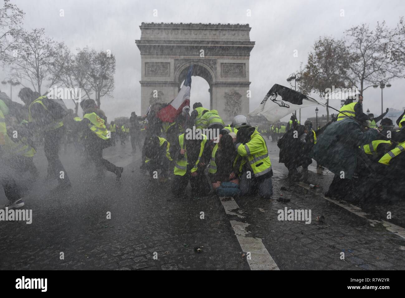 December 01 2018 Paris France French Police Use A Water