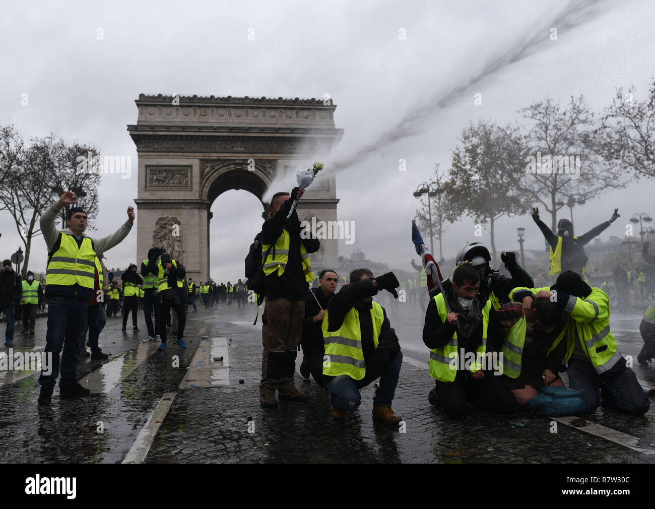 December 01 2018 Paris France French Police Use A Water