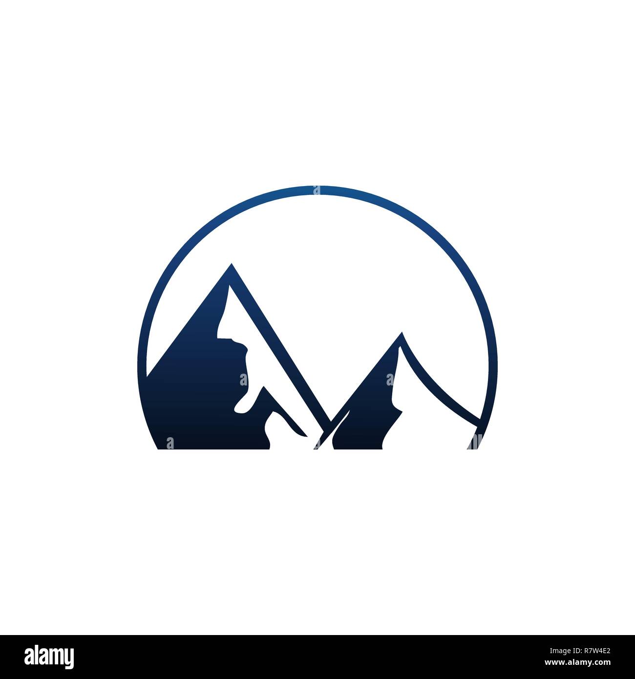 Circle flat mountain Logo design template. Vector Illutrator Stock Vector