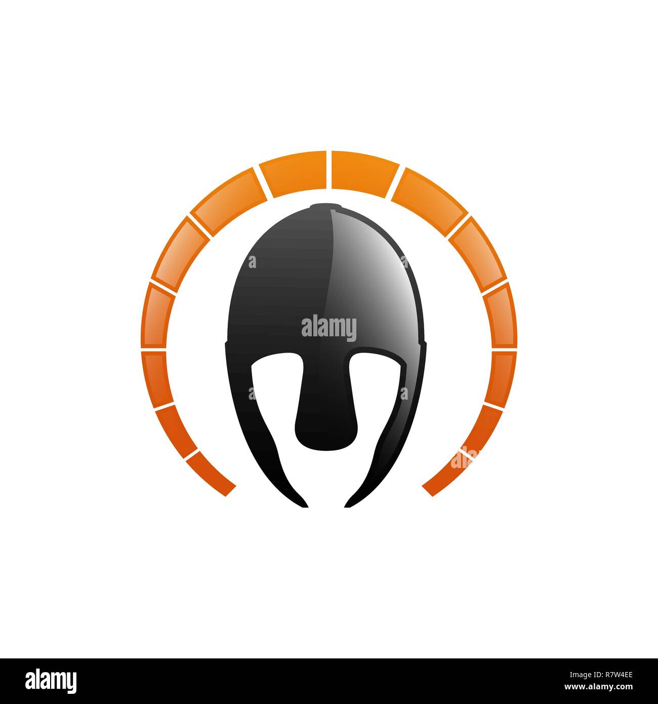 Gladiator helmet logo or icon. Greek Spartan warrior armor in cartoon comic book style, vector illustration Stock Vector
