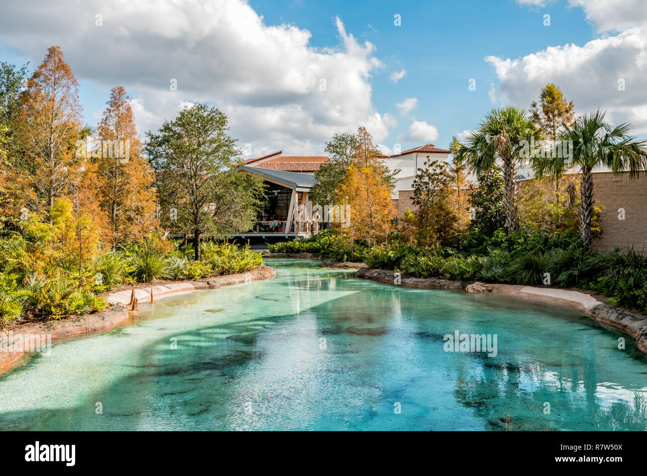 Orlando, Florida - December, 2017 - Colorful artificial turquoise water ...