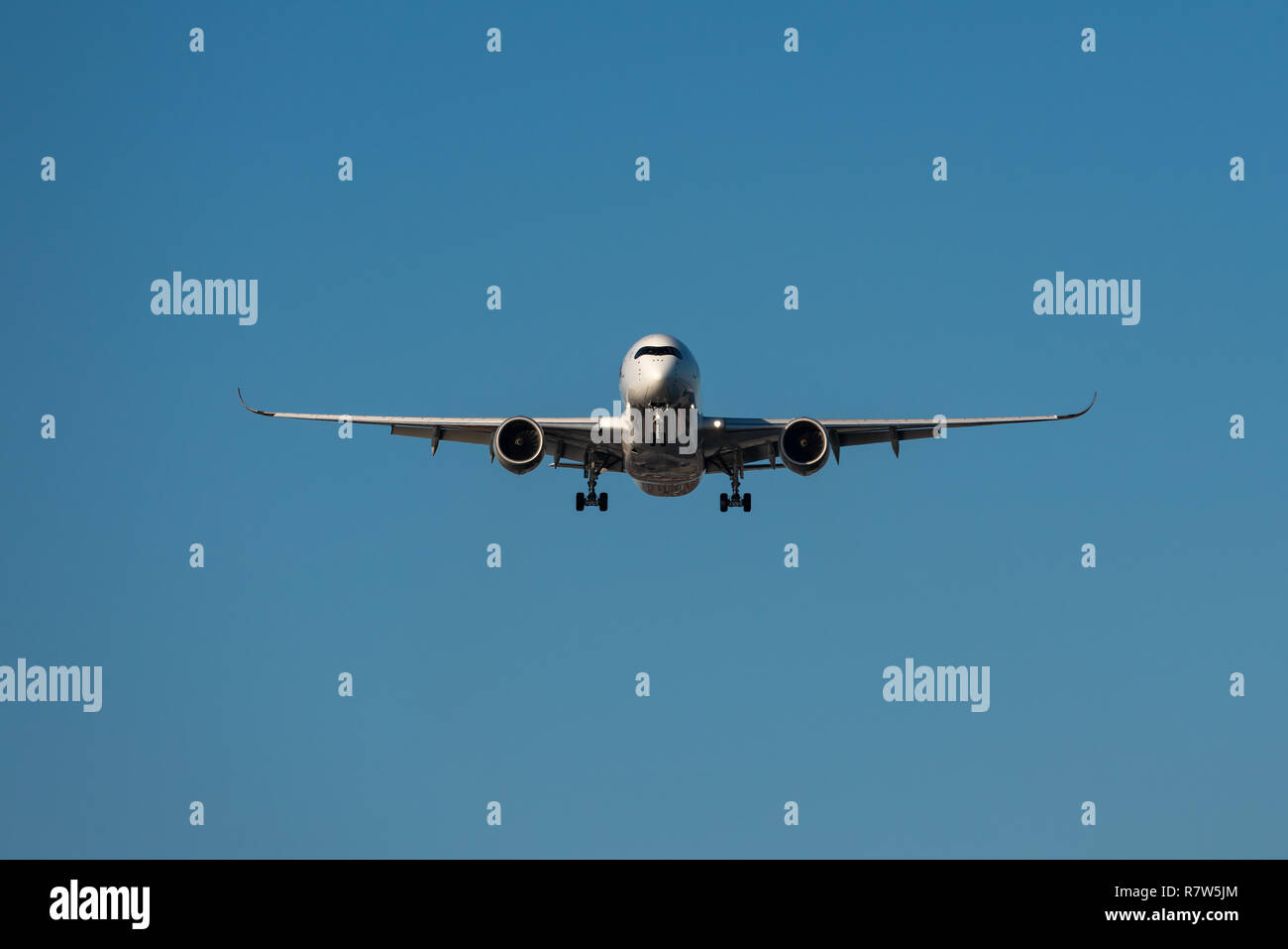 Singapore Air Airbus A350-900 landing to the Haneda International Airport in Tokyo, Japan. Stock Photo