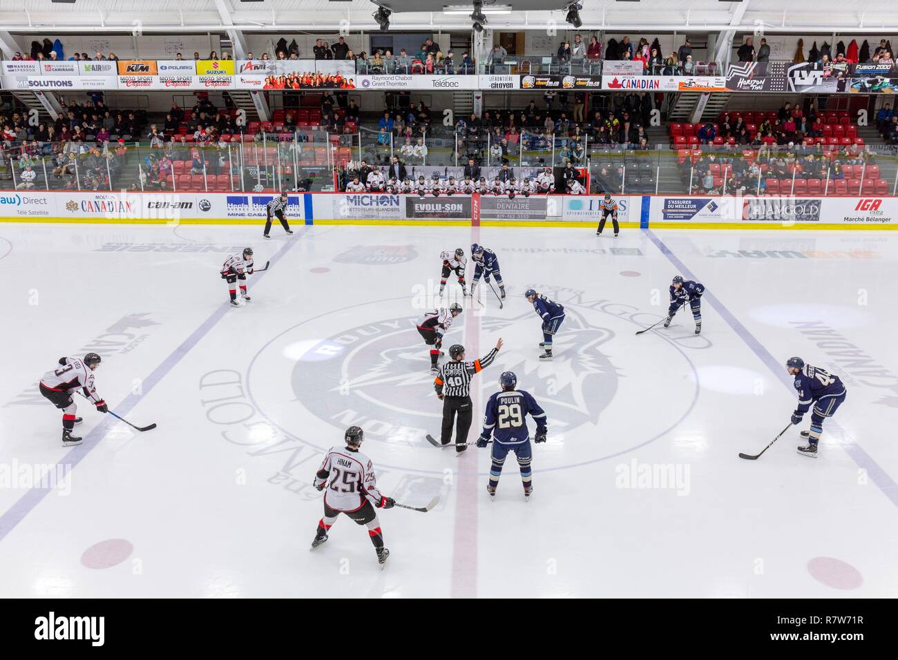 Canada, Province of Quebec, Abitibi Témiscamingue Region, Abitibi, Town of Rouyn Noranda, Ice Rink, Major Junior League Ice Hockey Game Stock Photo