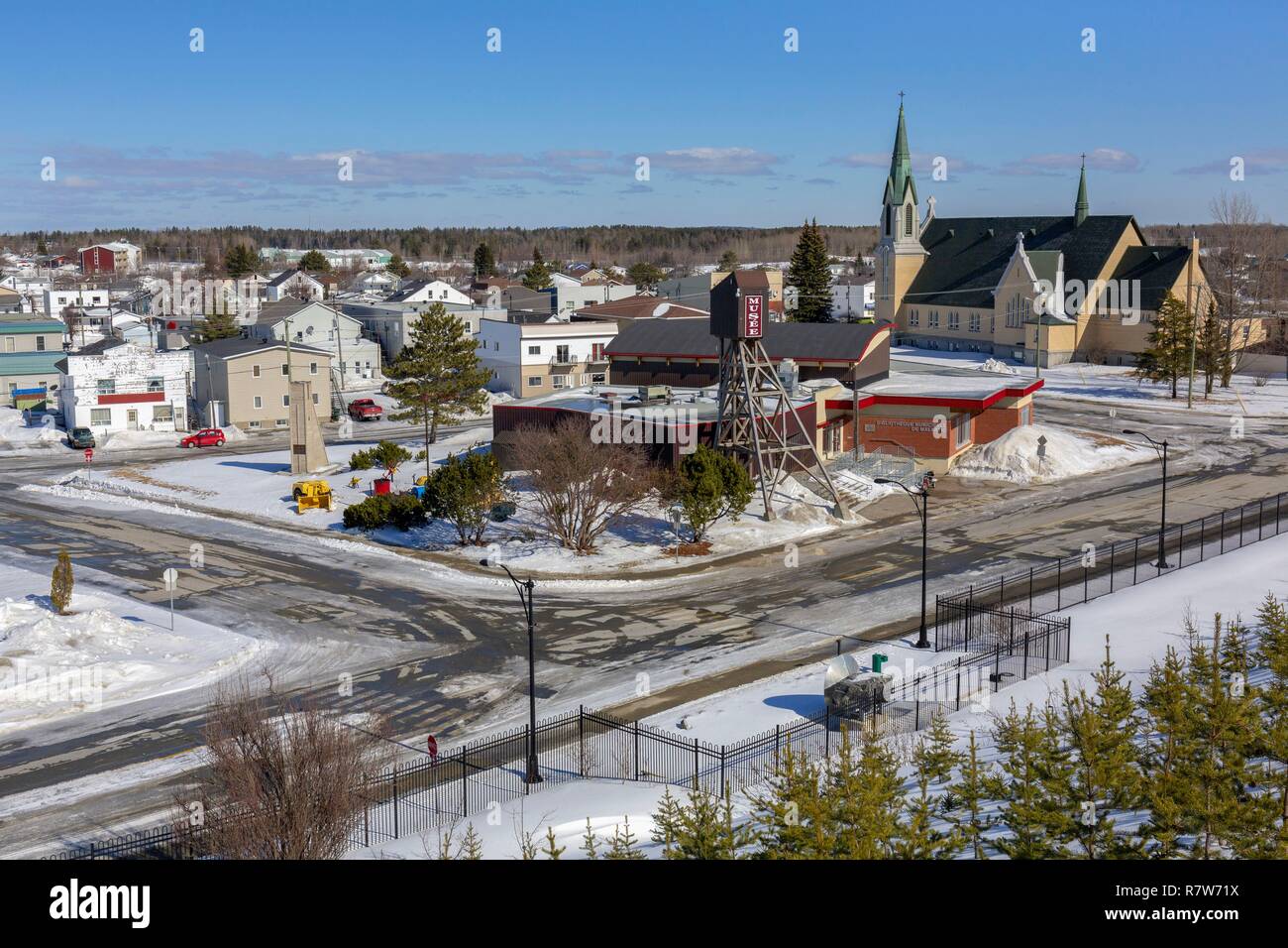 Canada, Province of Quebec, Abitibi Témiscamingue Region, Abitibi, Malartic, the village and its church, the Mineralogical Museum of Abitibi Témiscamingue Stock Photo