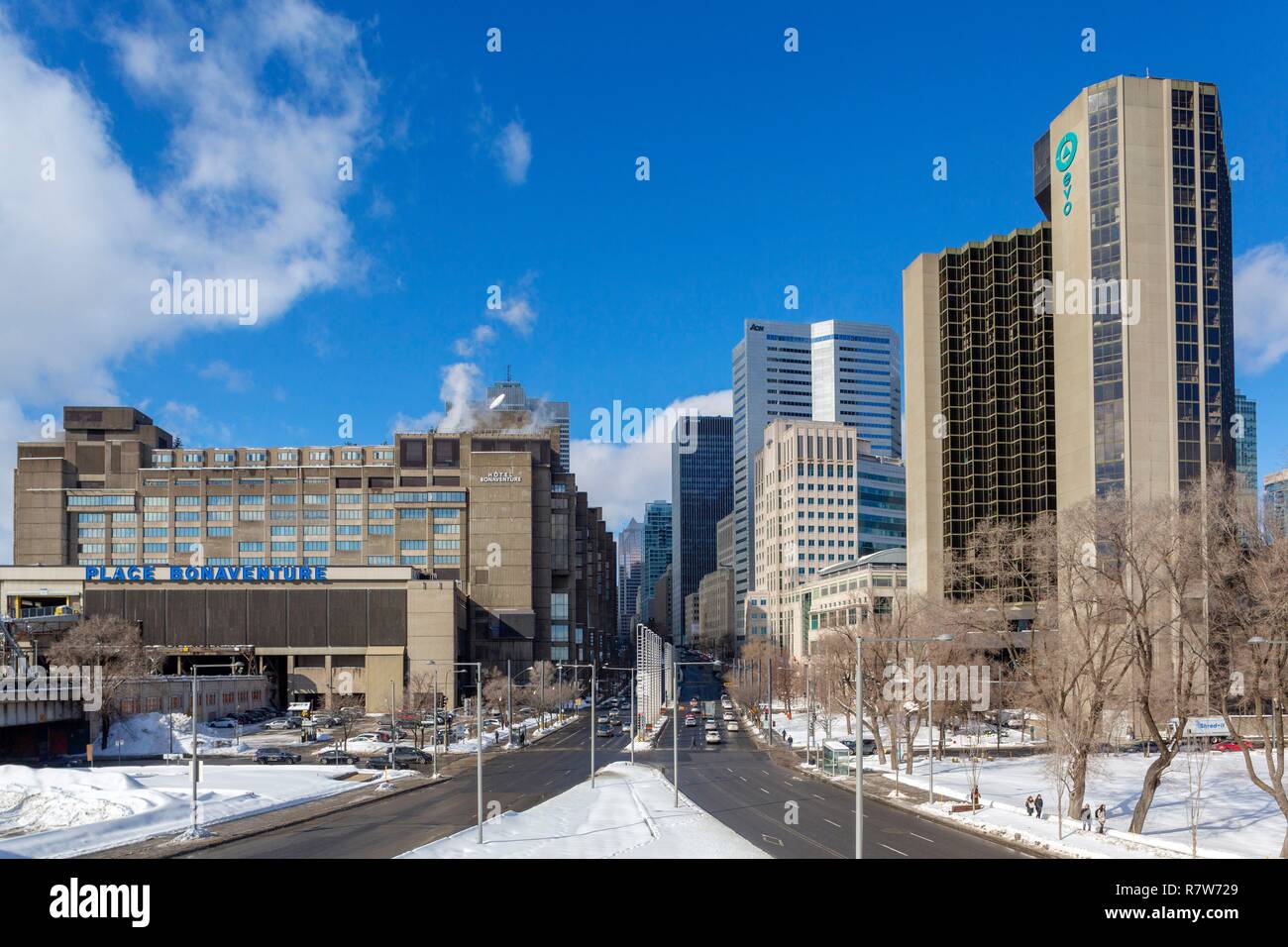 Canada, Province of Quebec, Montreal, New Robert Bourassa Boulevard, Downtown Towers, Place Bonaventure Stock Photo