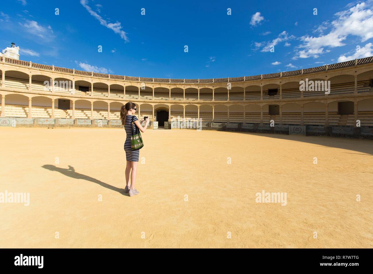 Spain, Andalucia, Malaga Province, Ronda, white villages road (Ruta de los Pueblos Blancos), Plaza de Toros de la Real Maestranza de caballeria bullring Stock Photo