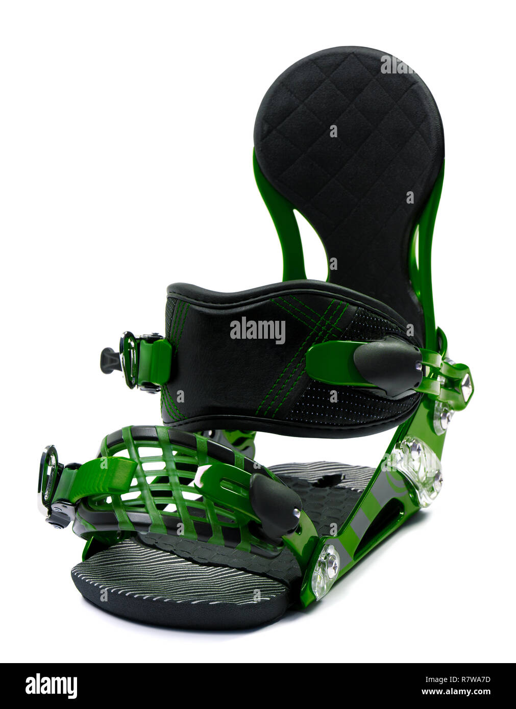 Green snowboard binding isolated on white background Stock Photo Alamy