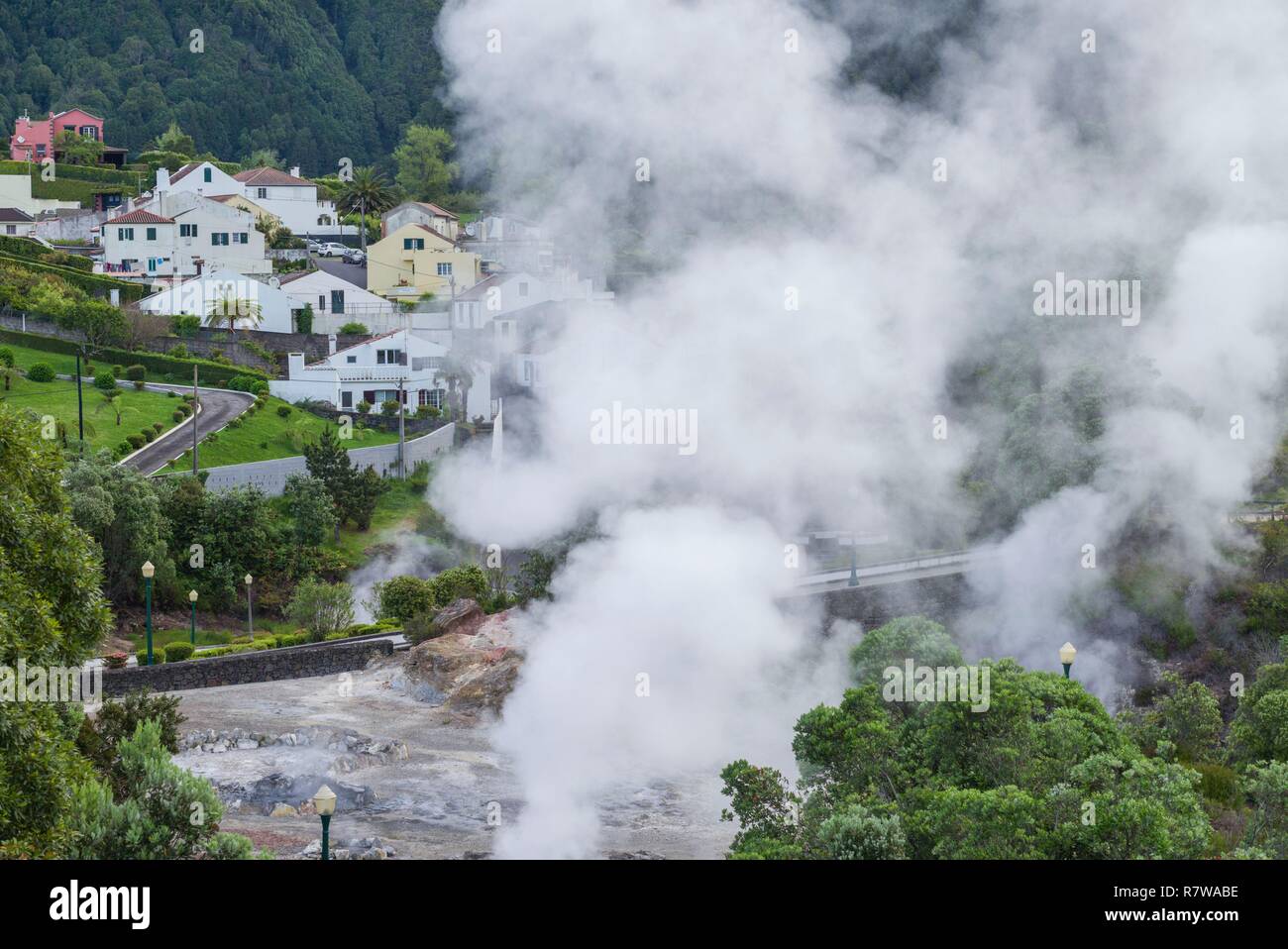 Portugal, Azores, Sao Miguel Island, Furnas, hot springs area, morning Stock Photo