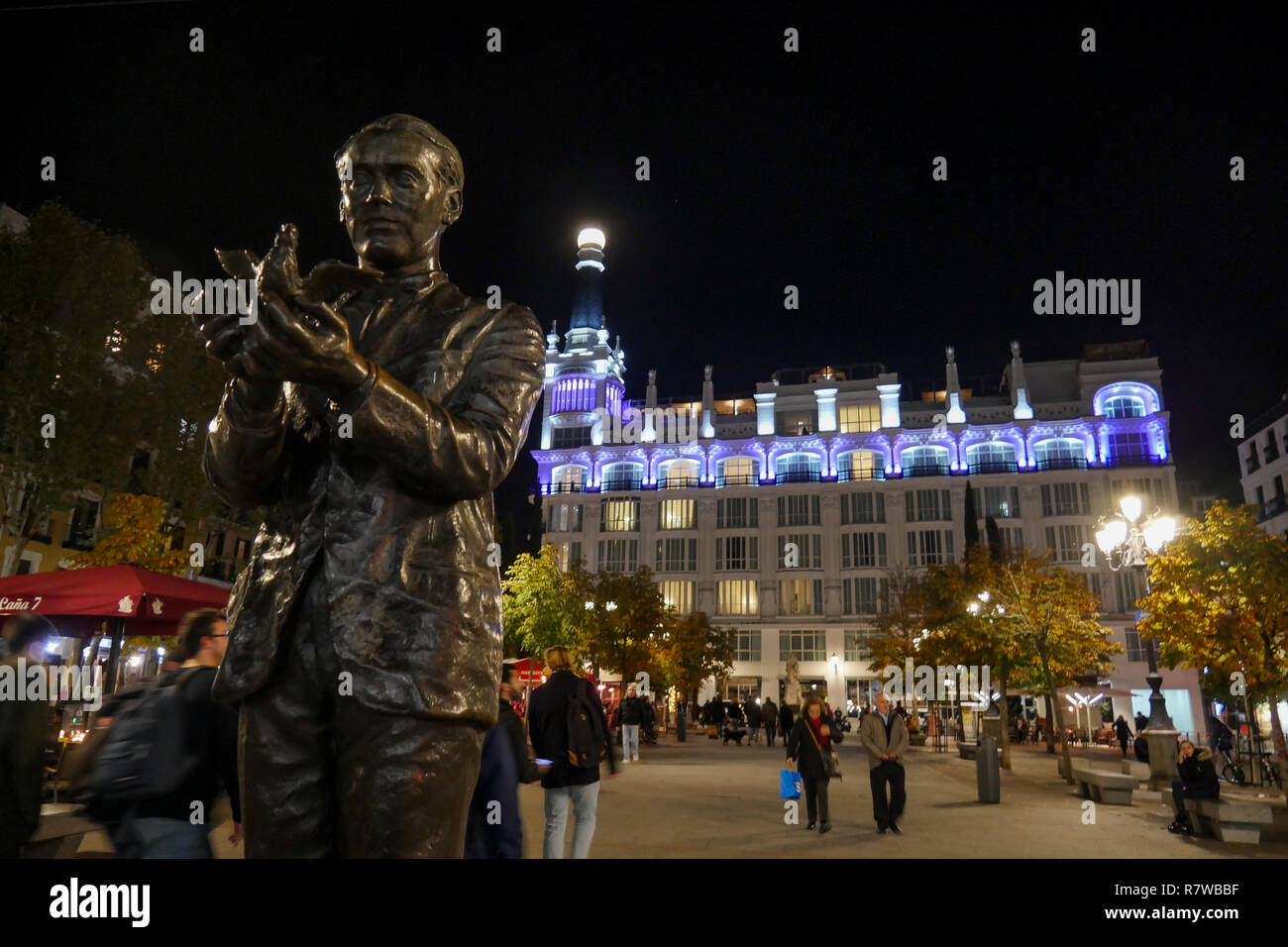 Statue of Federico Garcia Lorca, Plaza de Santa Ana, Madrid, Spain Stock Photo