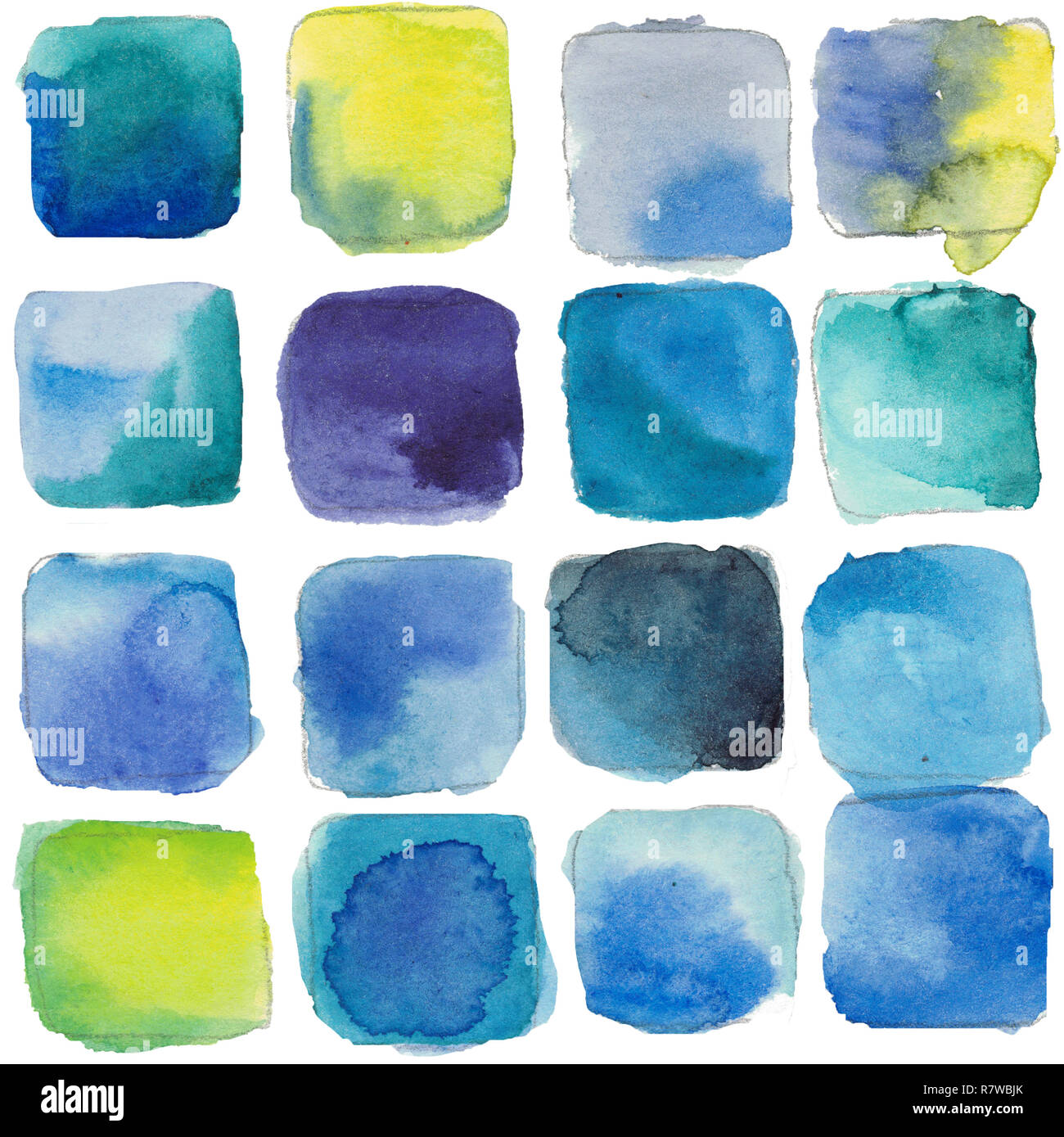 Watercolor hand drawn seamless pattern of abstract ice cubes, good for winter backgrounds. Stock Photo