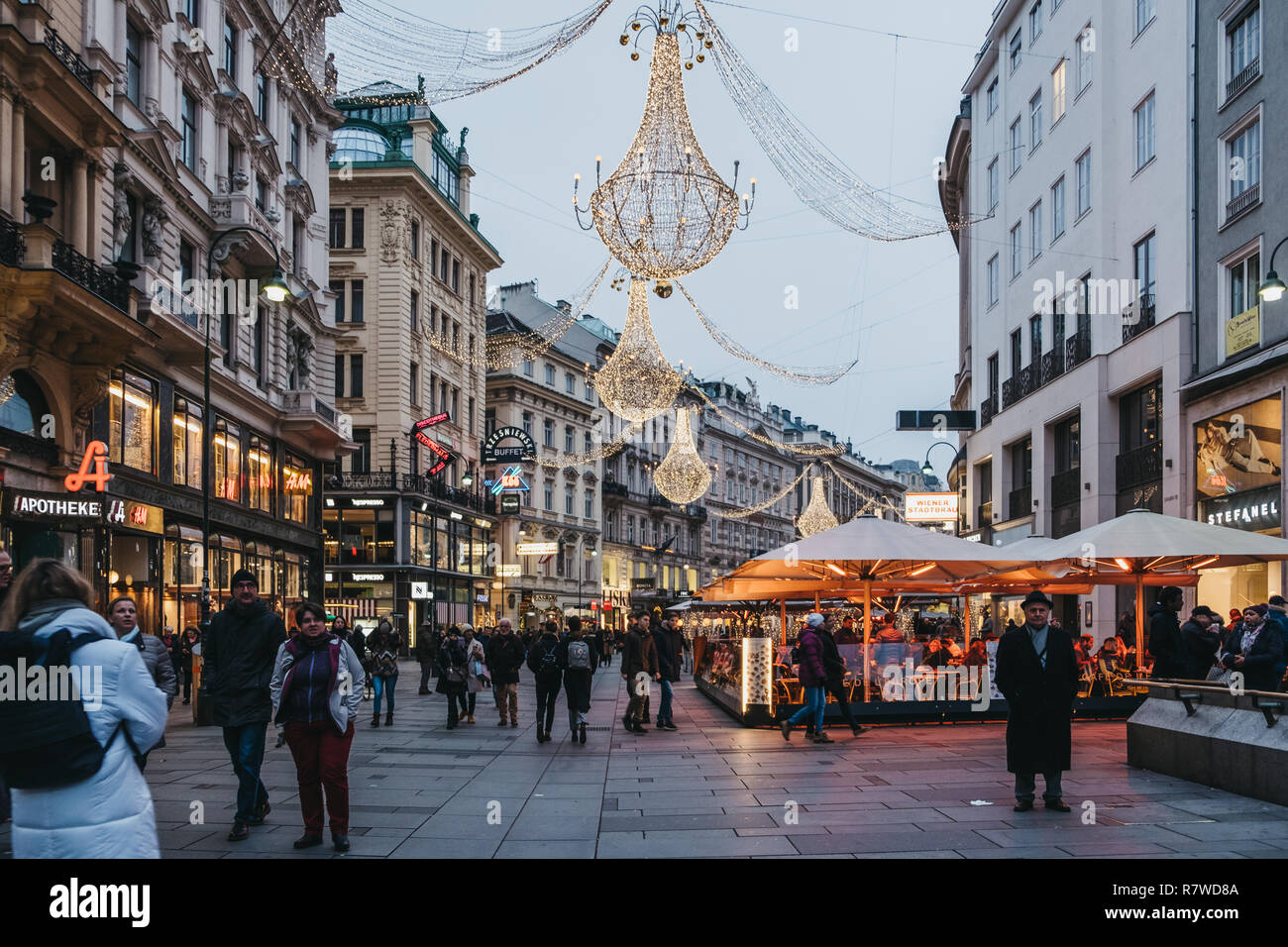 Vienna, Austria November 24, 2018 People walking under Christmas