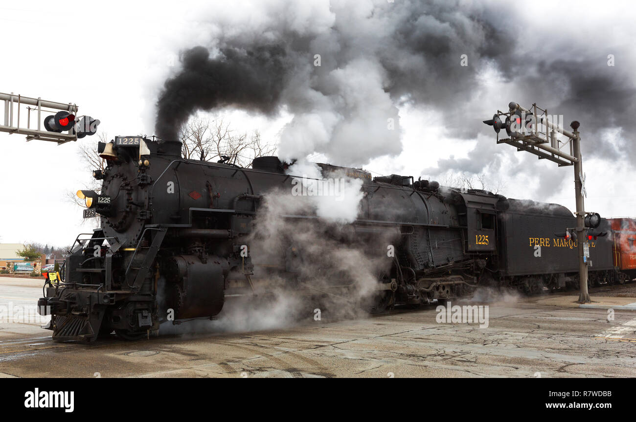 Pere Marquette 1225 known as the Polar Express departs from Owosso