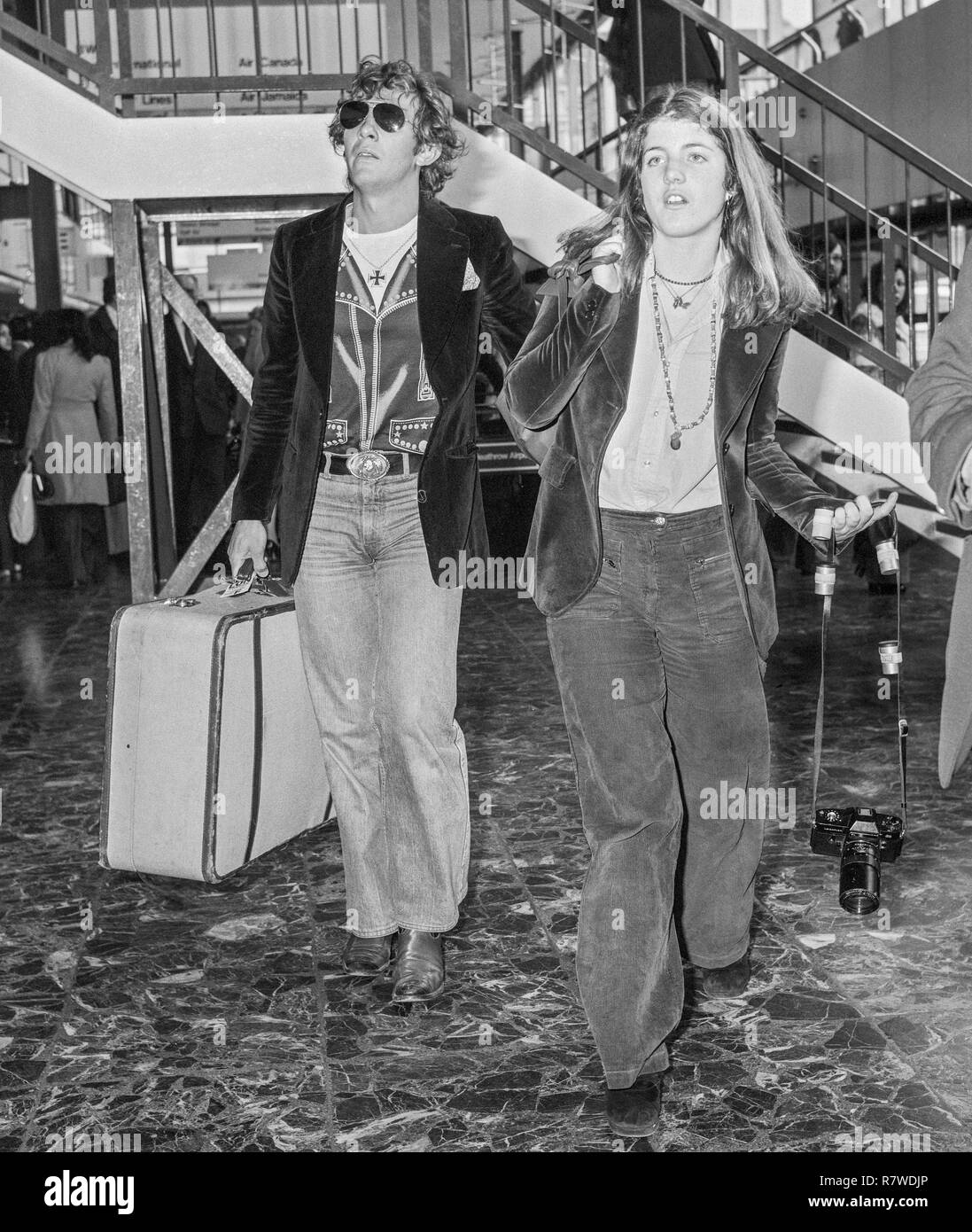 Caroline Kennedy and Mark Shand leaving Heathrow Airport in London in 1976 Stock Photo