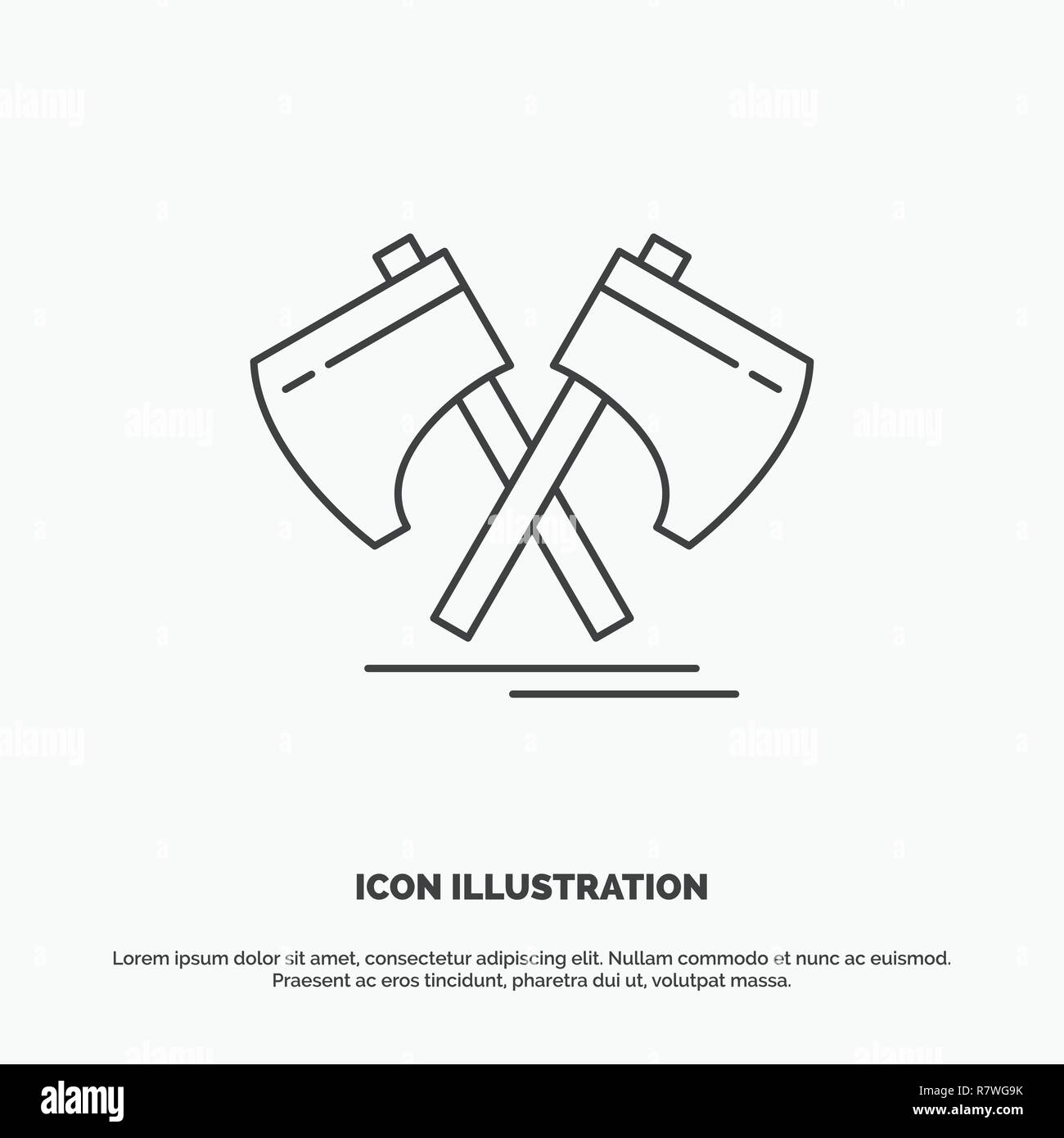 Axe, hatchet, tool, cutter, viking Icon. Line vector gray symbol for UI and UX, website or mobile application Stock Vector