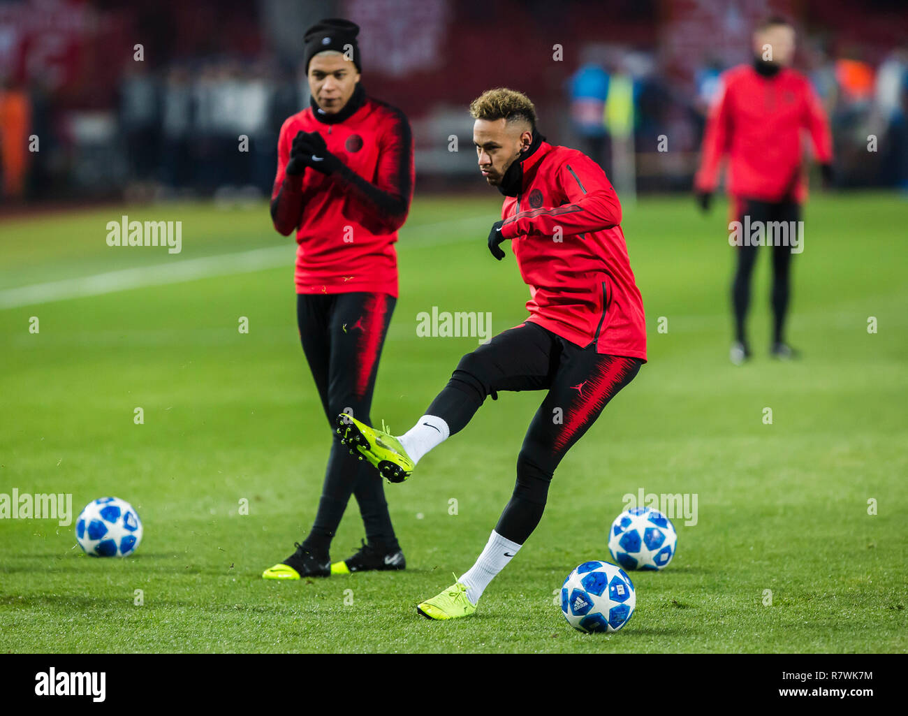 Rajko Mitic Stadium Belgrade Serbia 11th Dec 2018 Uefa Champions League Football Red Star Belgrade Versus Paris Saint Germain Neymar Of Paris Saint Germain And Kylian Mbappe Of Paris Saint Germain Warm Up Credit Action