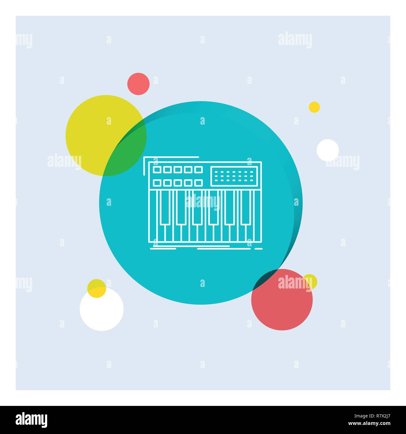 synth, keyboard, midi, synthesiser, synthesizer White Line Icon colorful Circle Background Stock Vector