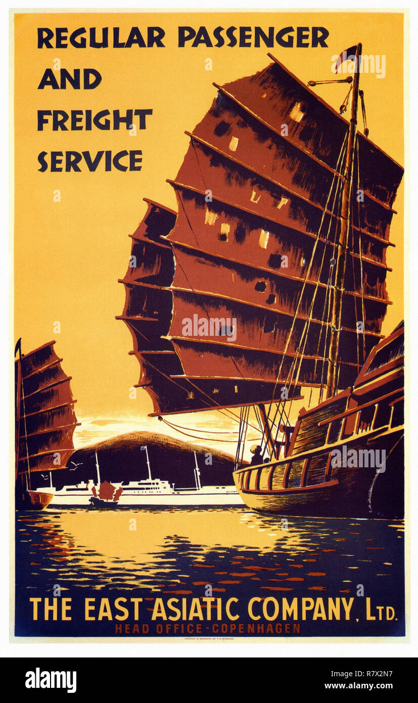 Reaktor Skulptur vinden er stærk The East Asiatic Company Ltd Copenhagen - Vintage Travel Poster Stock Photo  - Alamy
