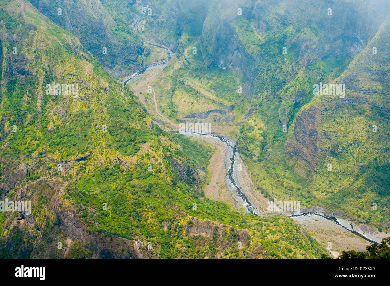 France, Reunion island, Saint Paul, the Galets river in the Mafate cirque, listed as World Heritage by UNESCO Stock Photo