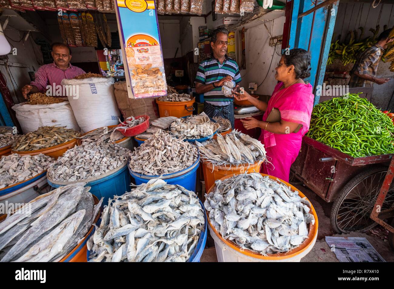 India, state of Kerala, Cannamore or Kannur, Kannur market in the ...