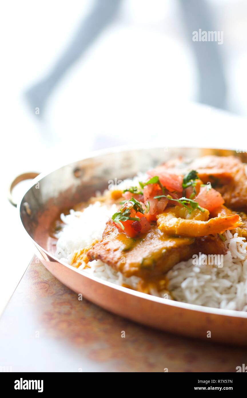 Canada, Quebec province, Montreal, Fish and Shrimps Indian restaurant Chef Guru Boulevard Saint-Laurent Stock Photo