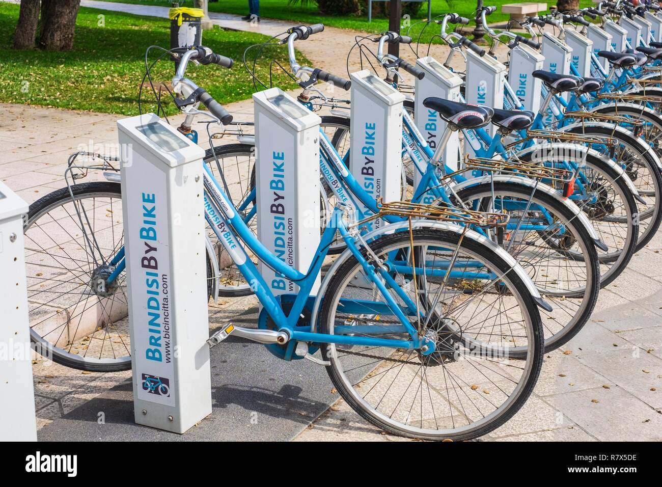 Italy, Apulia, Salento region, Brindisi, historical centre, BrindisiByBike, bike sharing Stock Photo