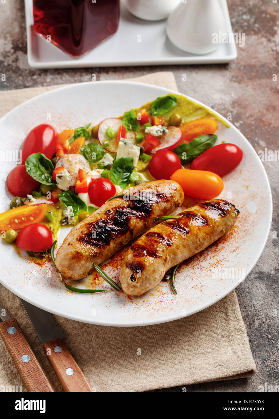 Grilled sausages with salad  Stock Photo